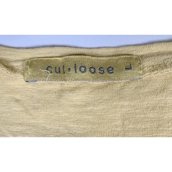 Cut Loose Yellow Linen Blend Short Sleeve Round Neck Blouse Top Size Large - Picture 2 of 7